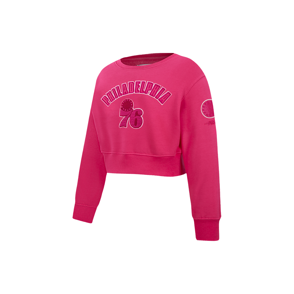 NBA PHILADELPHIA 76ERS TRIPLE PINK LITTLE GIRLS FLEECE CREWNECK (BEETROOT PURPLE)