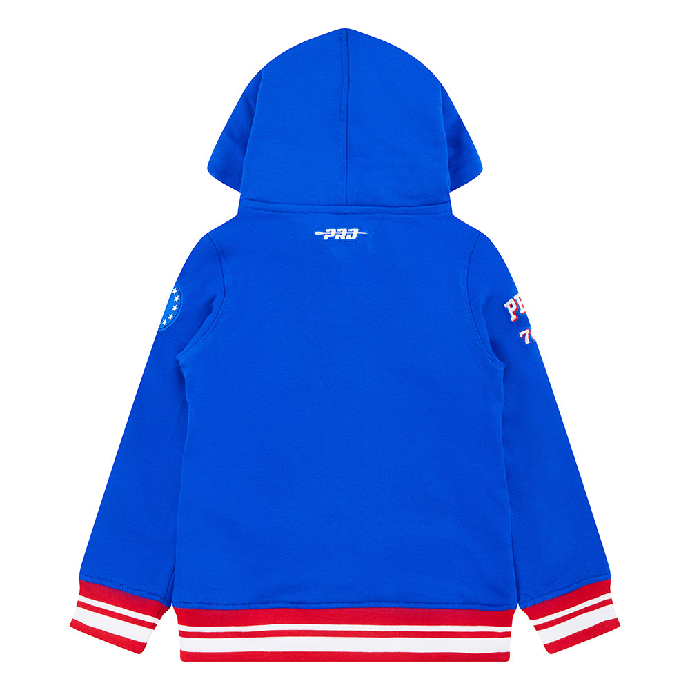 NBA PHILADELPHIA 76ERS RETRO CLASSIC TODDLER BOYS RIB FLEECE PULLOVER HOODIE (ROYAL BLUE/RED)