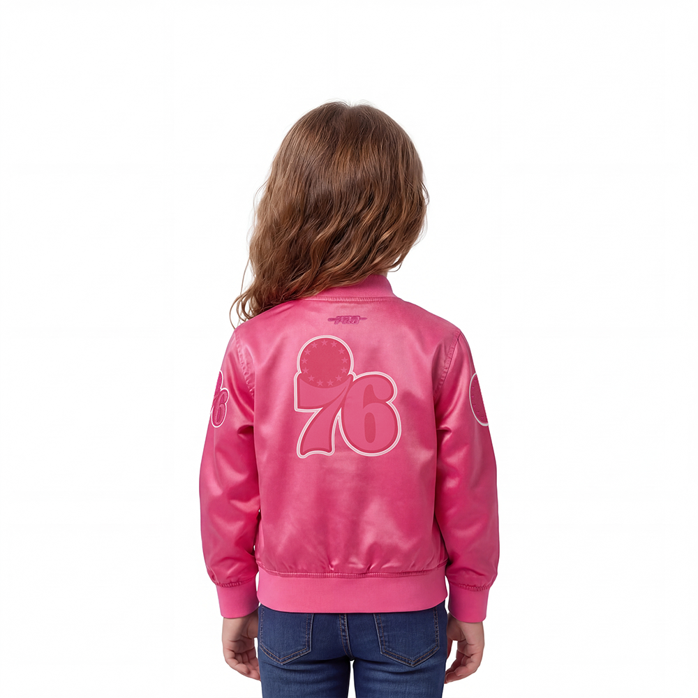 NBA PHILADELPHIA 76ERS TRIPLE PINK TODDLER GIRL'S SATIN JACKET (BEETROOT PURPLE)
