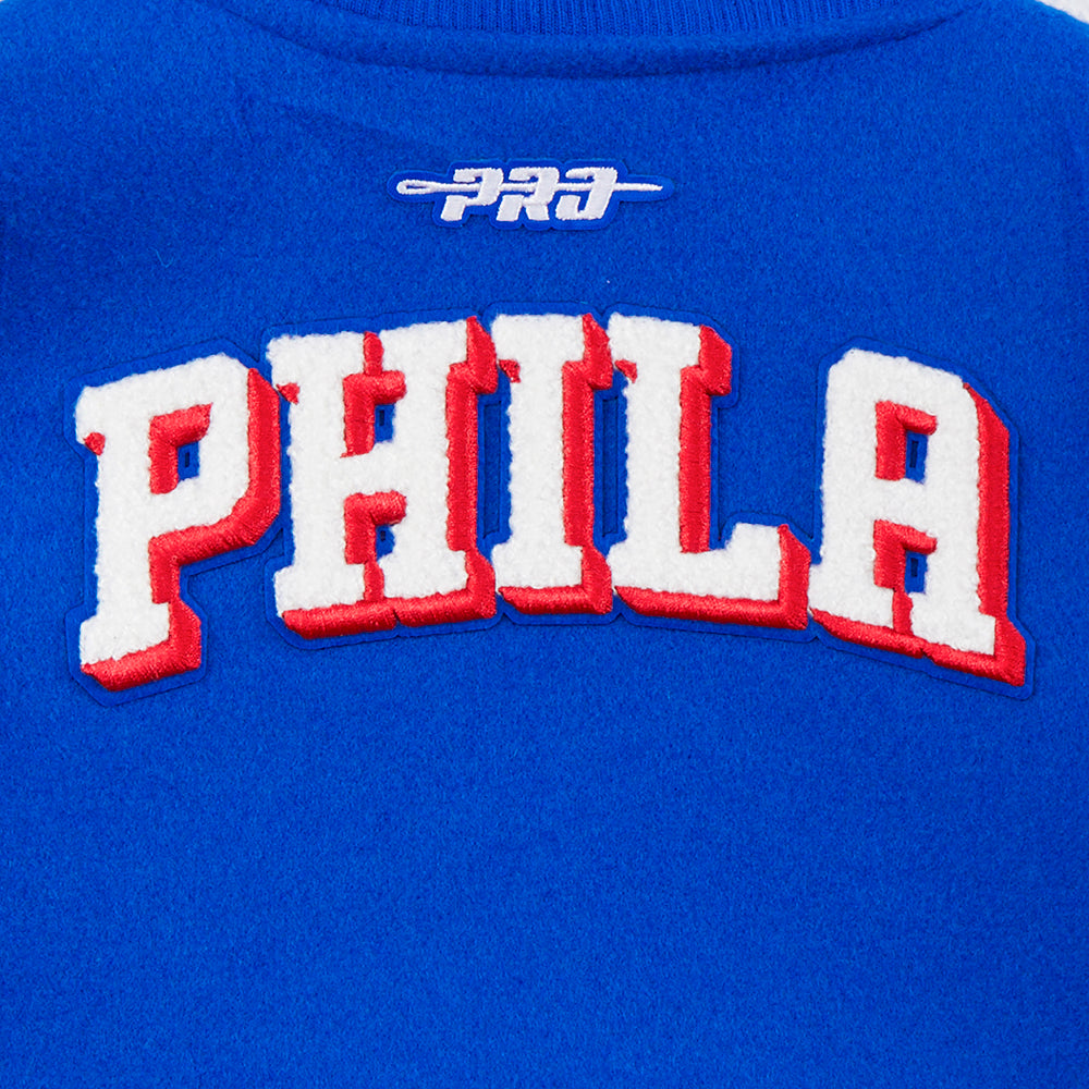 NBA PHILADELPHIA 76ERS CLASSIC TODDLER BOY'S WOOL VARSITY JACKET (ROYAL BLUE/WHITE)