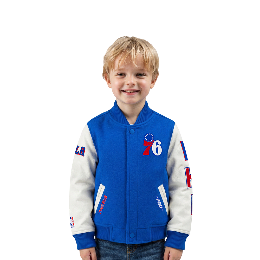 NBA PHILADELPHIA 76ERS CLASSIC TODDLER BOY'S WOOL VARSITY JACKET (ROYAL BLUE/WHITE)