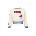 NBA PHILADELPHIA 76ERS RETRO CLASSIC TODDLER GIRL'S RIB FLEECE CREWNECK (EGGSHELL/ROYAL BLUE)