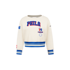 NBA PHILADELPHIA 76ERS RETRO CLASSIC TODDLER GIRL'S RIB FLEECE CREWNECK (EGGSHELL/ROYAL BLUE)