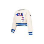 NBA PHILADELPHIA 76ERS RETRO CLASSIC TODDLER GIRL'S RIB FLEECE CREWNECK (EGGSHELL/ROYAL BLUE)