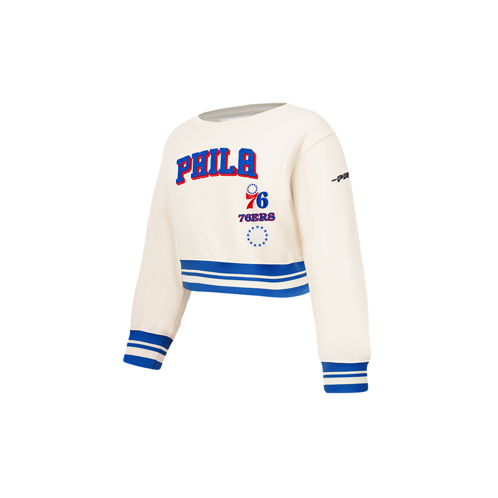 NBA PHILADELPHIA 76ERS RETRO CLASSIC TODDLER GIRL'S RIB FLEECE CREWNECK (EGGSHELL/ROYAL BLUE)