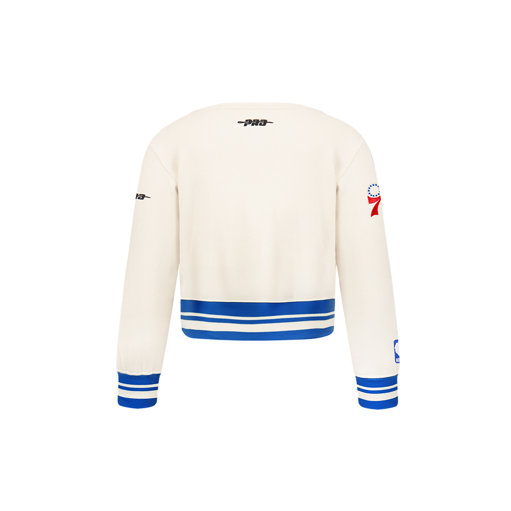 NBA PHILADELPHIA 76ERS RETRO CLASSIC TODDLER GIRL'S RIB FLEECE CREWNECK (EGGSHELL/ROYAL BLUE)