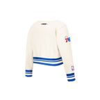 NBA PHILADELPHIA 76ERS RETRO CLASSIC TODDLER GIRL'S RIB FLEECE CREWNECK (EGGSHELL/ROYAL BLUE)