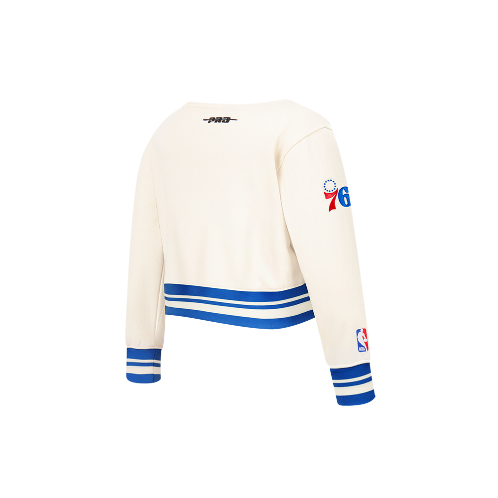 NBA PHILADELPHIA 76ERS RETRO CLASSIC TODDLER GIRL'S RIB FLEECE CREWNECK (EGGSHELL/ROYAL BLUE)