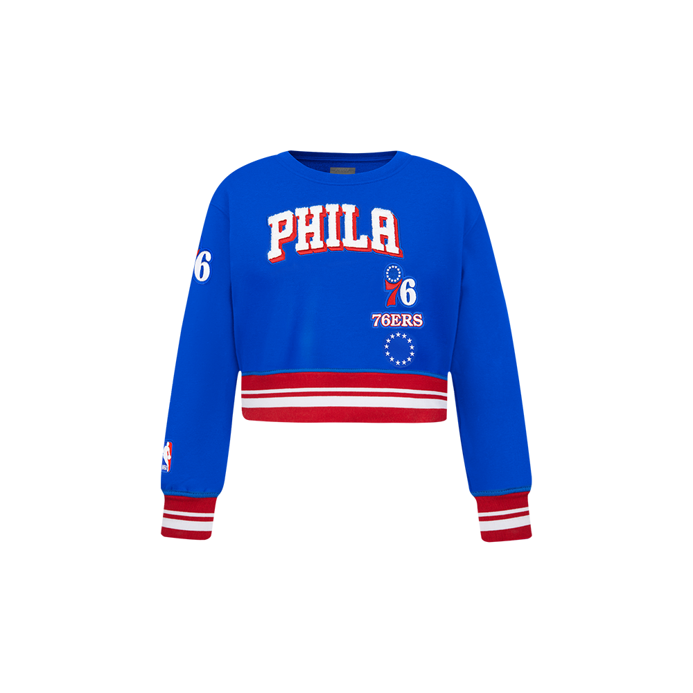 NBA PHILADELPHIA 76ERS RETRO CLASSIC TODDLER GIRL'S RIB FLEECE CREWNECK (ROYAL BLUE/RED)