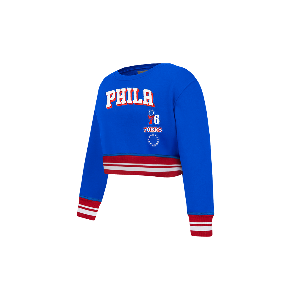 NBA PHILADELPHIA 76ERS RETRO CLASSIC TODDLER GIRL'S RIB FLEECE CREWNECK (ROYAL BLUE/RED)