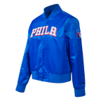 NBA PHILADELPHIA 76ERS CLASSIC BLOUSON EN SATIN POUR FEMME (BLEU ROYAL)