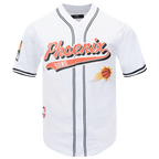 NBA PHOENIX SUNS SCRIPT TAIL CHEMISE BOUTONNÉE EN FILET POUR HOMME (BLANC/NOIR/BLANC)