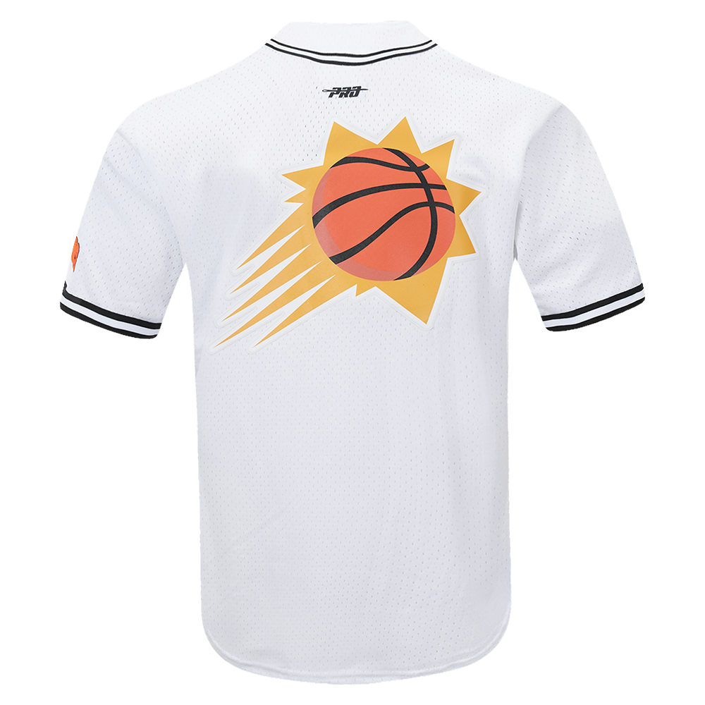 NBA PHOENIX SUNS SCRIPT TAIL CHEMISE BOUTONNÉE EN FILET POUR HOMME (BLANC/NOIR/BLANC)