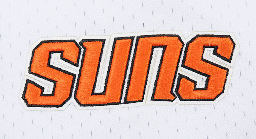 NBA PHOENIX SUNS SCRIPT TAIL CHEMISE BOUTONNÉE EN FILET POUR HOMME (BLANC/NOIR/BLANC)