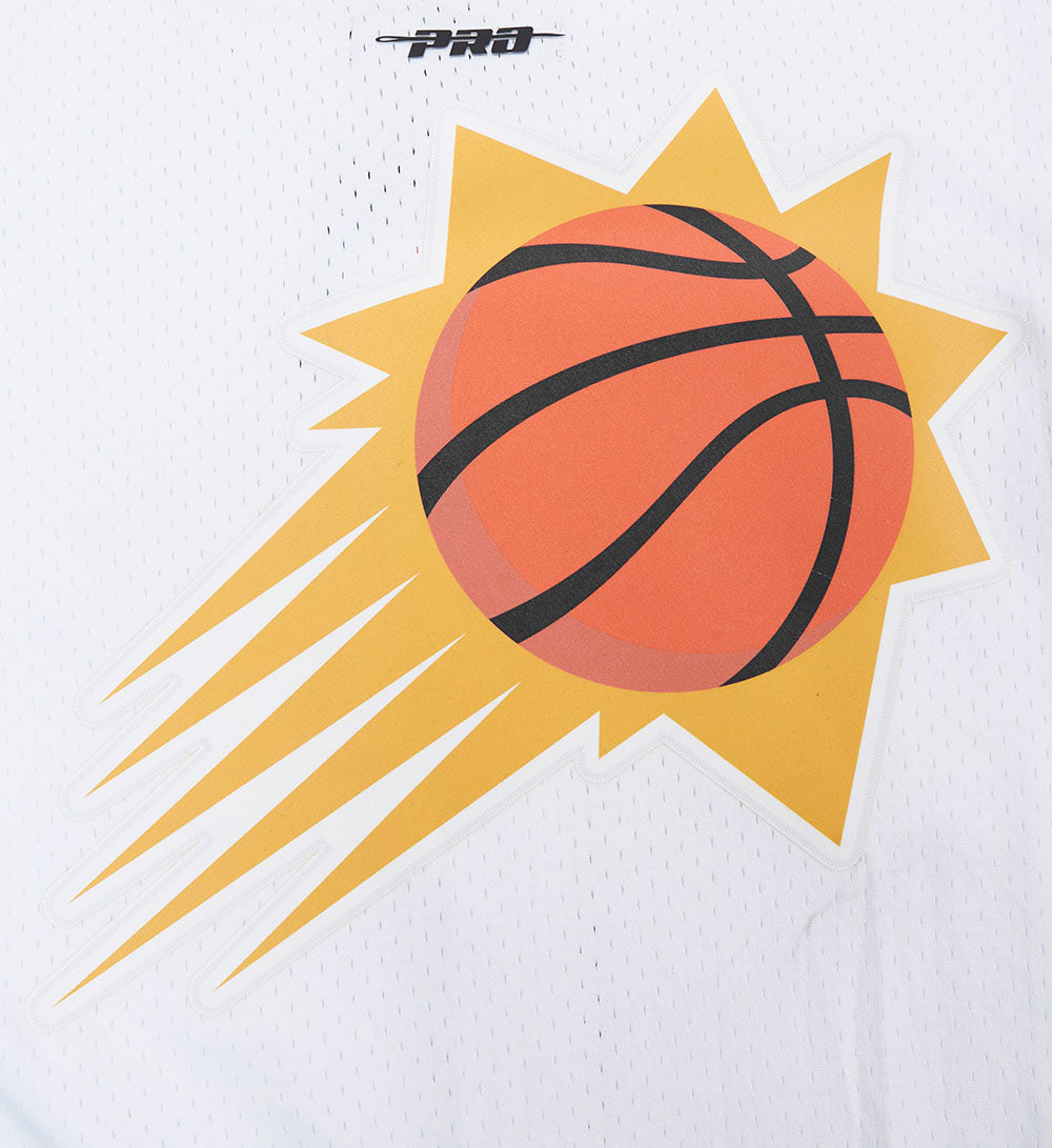 NBA PHOENIX SUNS SCRIPT TAIL CHEMISE BOUTONNÉE EN FILET POUR HOMME (BLANC/NOIR/BLANC)