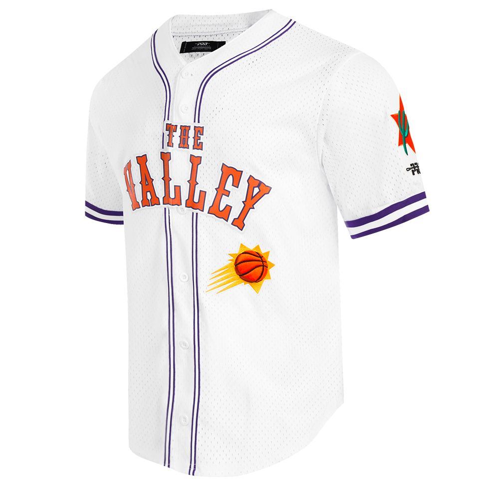 NBA PHOENIX SUNS CITY EDITION 24-25 MEN'S MESH BUTTON DOWN SHIRT (WHITE/PURPLE)