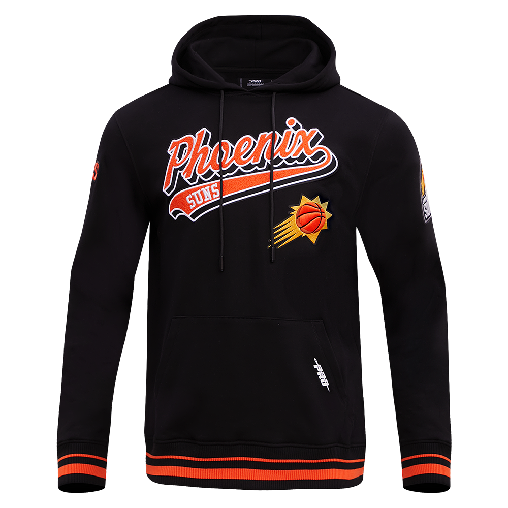 NBA PHOENIX SUNS SCRIPT TAIL CHANDAIL À CAPUCHON EN MOLLETON CÔTELÉ POUR HOMME (NOIR/ORANGE)