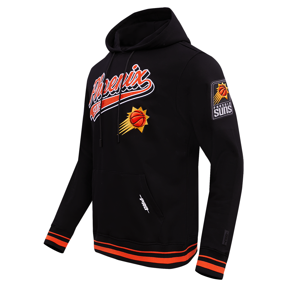 NBA PHOENIX SUNS SCRIPT TAIL MEN'S RIB FLEECE PULLOVER HOODIE (BLACK/ORANGE)