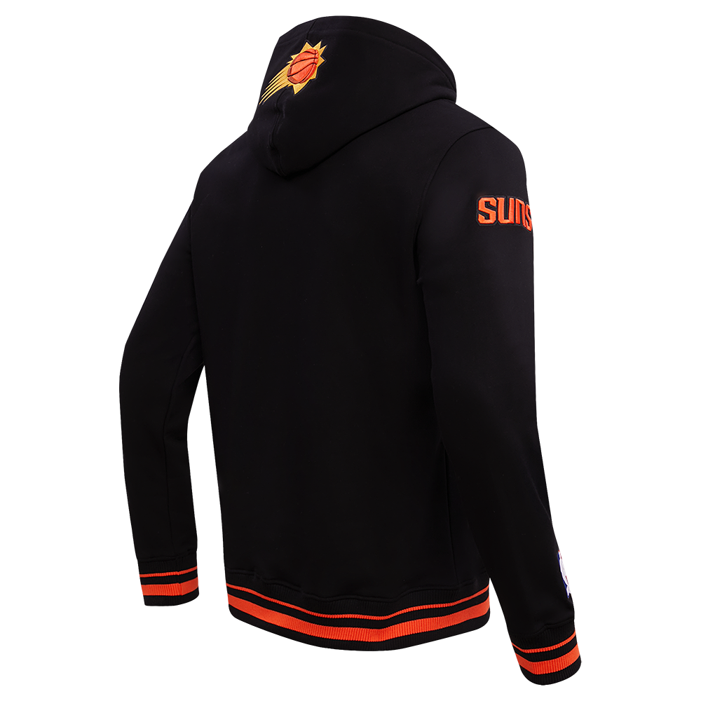 NBA PHOENIX SUNS SCRIPT TAIL CHANDAIL À CAPUCHON EN MOLLETON CÔTELÉ POUR HOMME (NOIR/ORANGE)