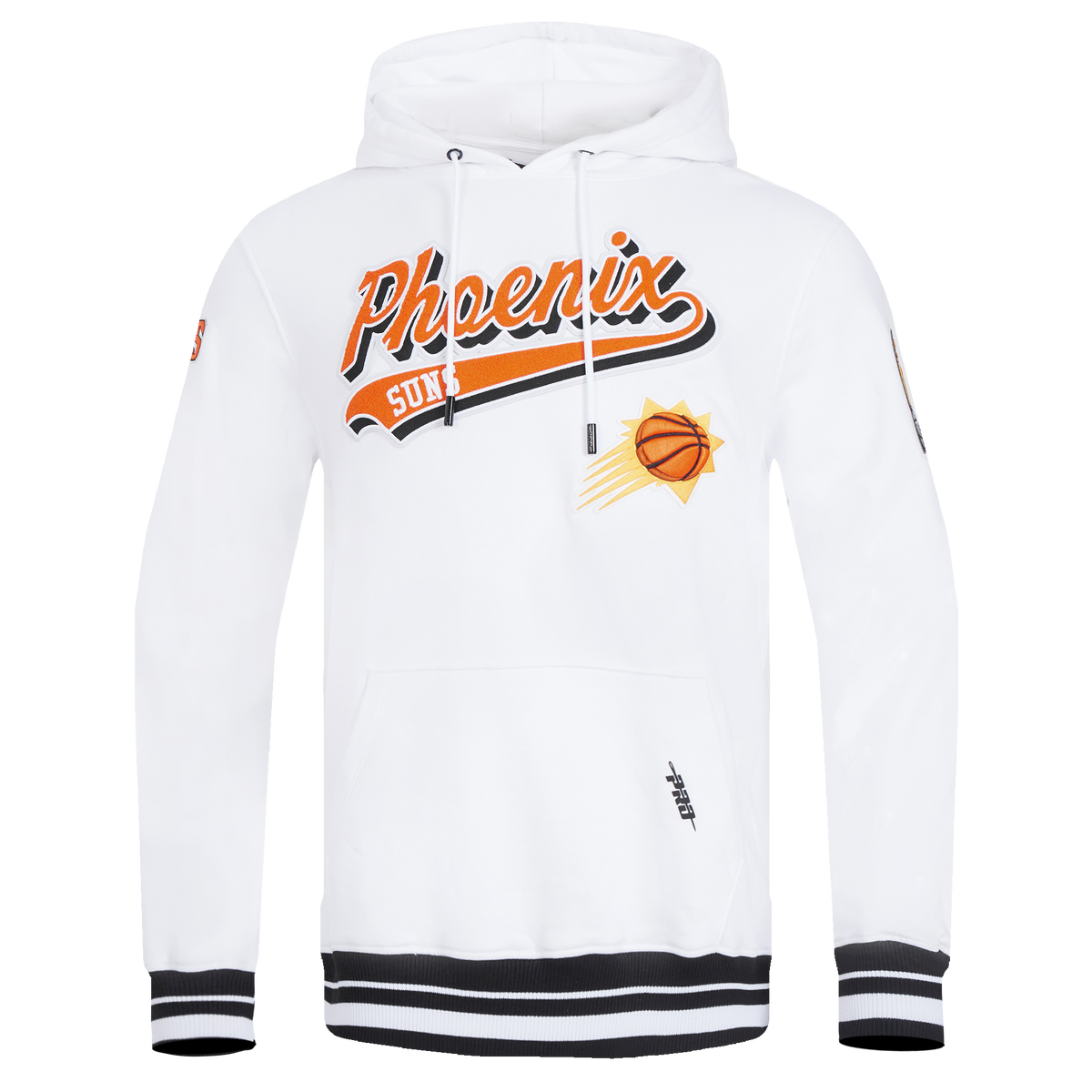 NBA PHOENIX SUNS SCRIPT TAIL MEN'S RIB FLEECE PULLOVER HOODIE (WHITE/BLACK)