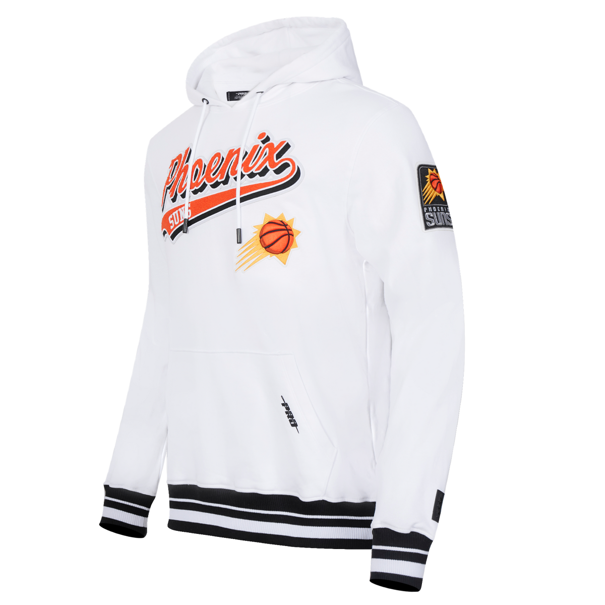 NBA PHOENIX SUNS SCRIPT TAIL MEN'S RIB FLEECE PULLOVER HOODIE (WHITE/BLACK)