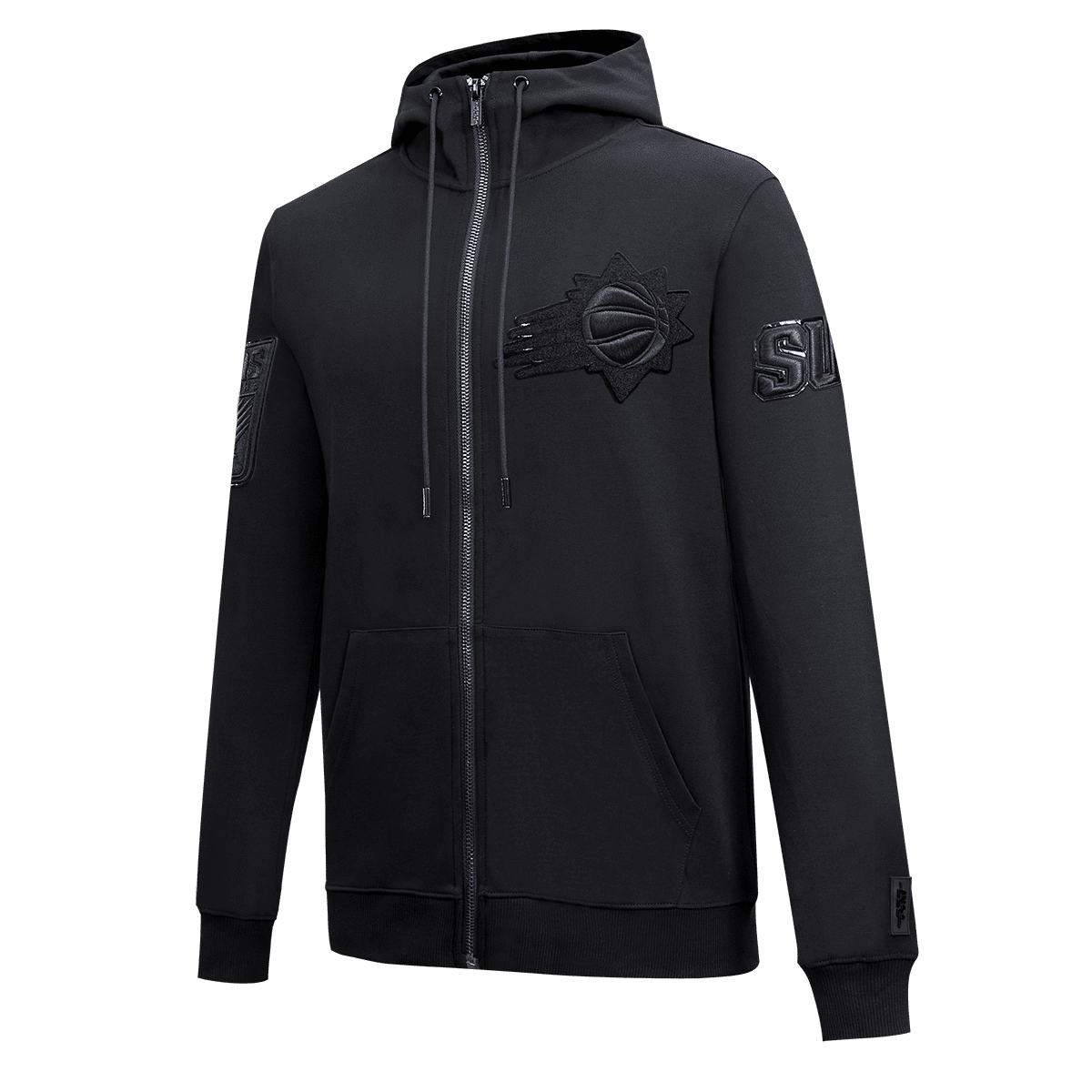 NBA PHOENIX SUNS TRIPLE BLACK LOGO MEN'S FULL ZIP PULLOVER HOODIE (TRIPLE BLACK)