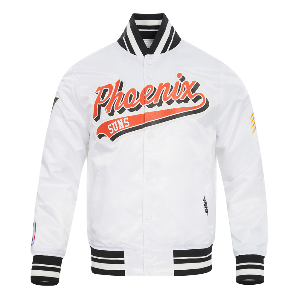 NBA PHOENIX SUNS SCRIPT TAIL BLOUSON EN SATIN POUR HOMME (BLANC/NOIR)