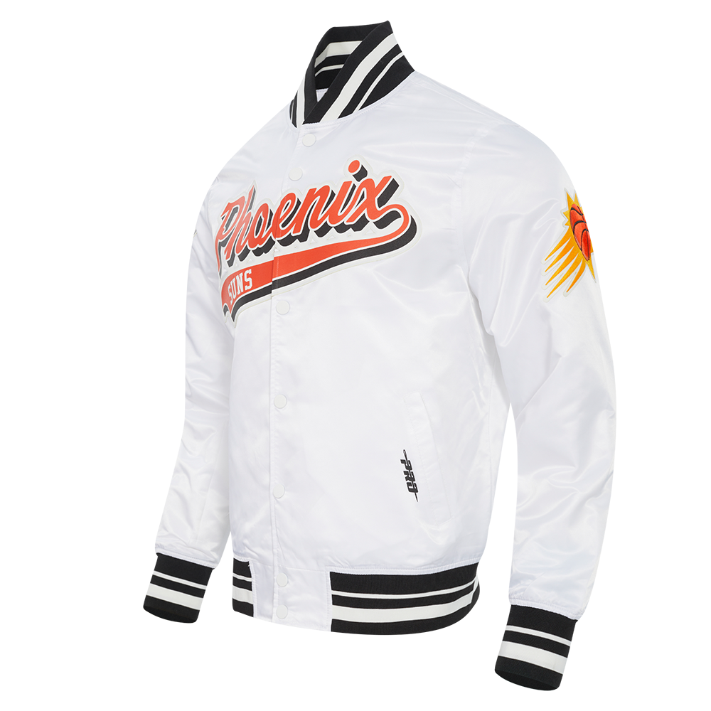 NBA PHOENIX SUNS SCRIPT TAIL BLOUSON EN SATIN POUR HOMME (BLANC/NOIR)