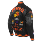 NBA PHOENIX SUNS OLD ENGLISH MEN'S LOGO SATIN JACKET (BLACK/ORANGE)