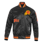 NBA PHOENIX SUNS OLD ENGLISH MEN'S LOGO SATIN JACKET (BLACK/ORANGE)