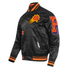 NBA PHOENIX SUNS OLD ENGLISH MEN'S LOGO SATIN JACKET (BLACK/ORANGE)