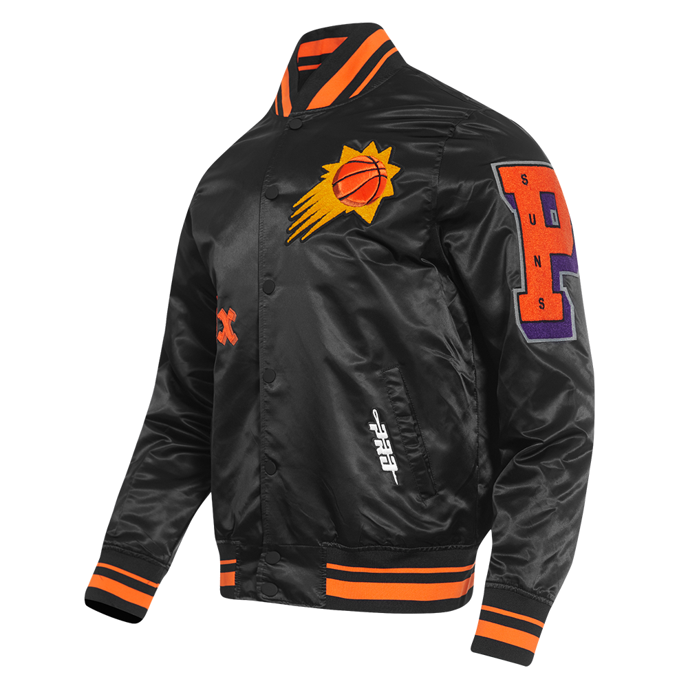 NBA PHOENIX SUNS OLD ENGLISH BLOUSON EN SATIN À LOGO POUR HOMME (NOIR/ORANGE)