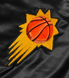 NBA PHOENIX SUNS OLD ENGLISH MEN'S LOGO SATIN JACKET (BLACK/ORANGE)