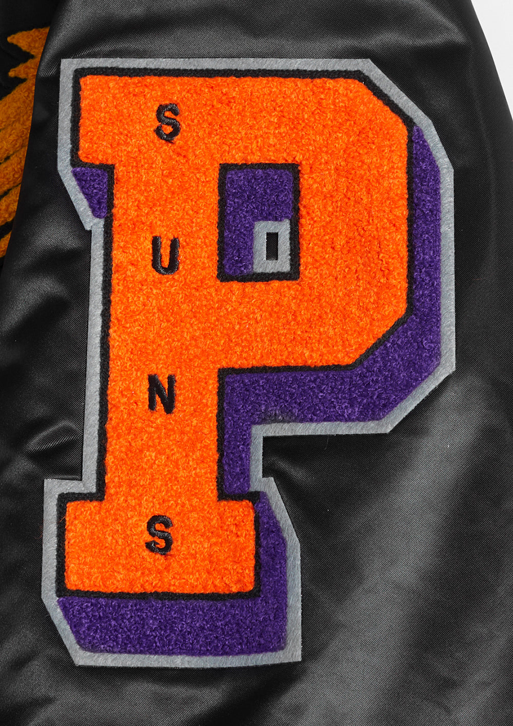 NBA PHOENIX SUNS OLD ENGLISH MEN'S LOGO SATIN JACKET (BLACK/ORANGE)