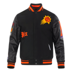 NBA PHOENIX SUNS OLD ENGLISH MEN'S RIB WOOL VARSITY JACKET (BLACK/ORANGE)