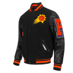NBA PHOENIX SUNS OLD ENGLISH MEN'S RIB WOOL VARSITY JACKET (BLACK/ORANGE)