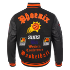 NBA PHOENIX SUNS OLD ENGLISH MEN'S RIB WOOL VARSITY JACKET (BLACK/ORANGE)
