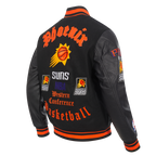 NBA PHOENIX SUNS OLD ENGLISH MEN'S RIB WOOL VARSITY JACKET (BLACK/ORANGE)