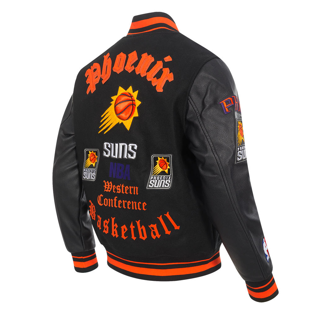 NBA PHOENIX SUNS OLD ENGLISH MEN'S RIB WOOL VARSITY JACKET (BLACK/ORANGE)
