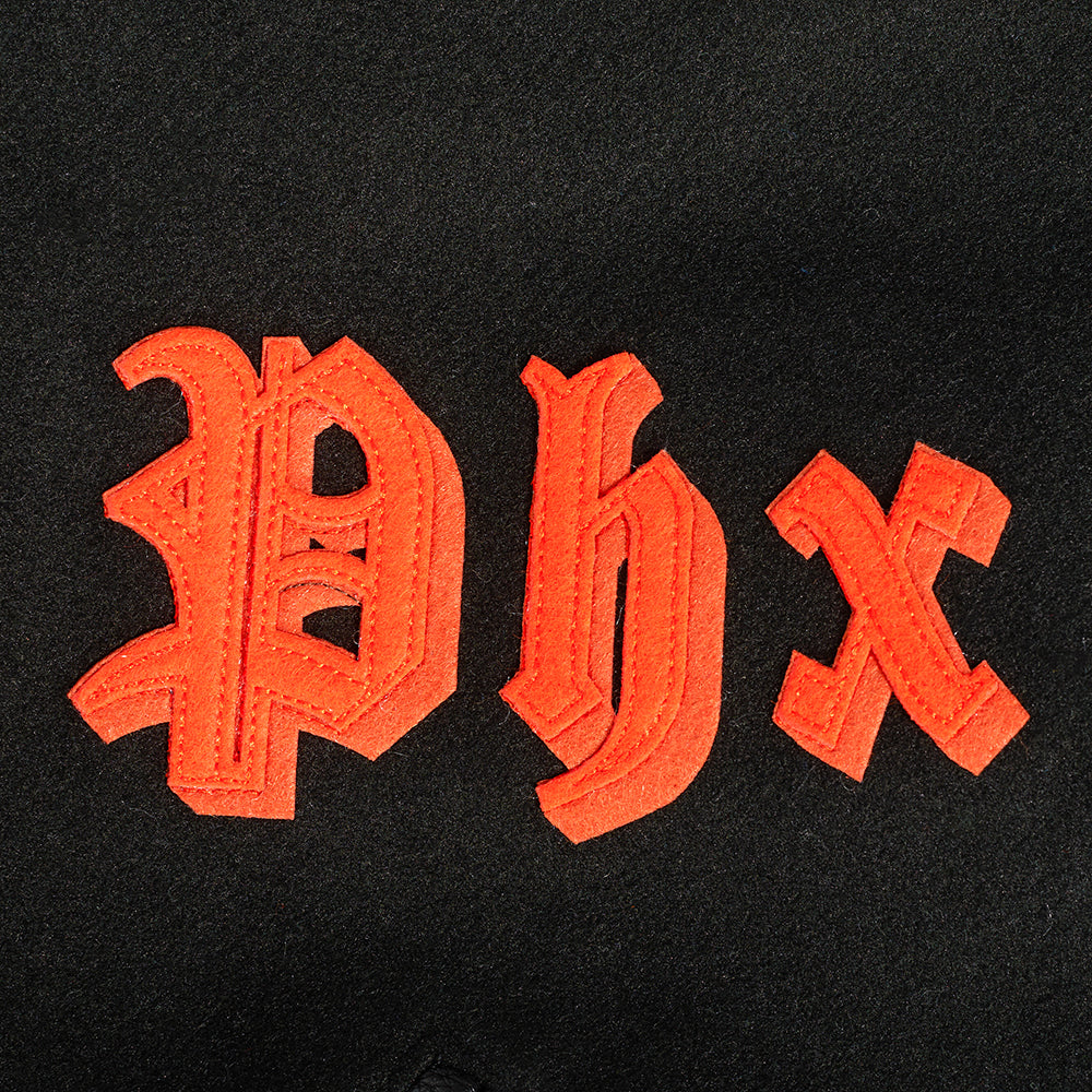 NBA PHOENIX SUNS OLD ENGLISH MEN'S RIB WOOL VARSITY JACKET (BLACK/ORANGE)