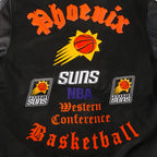 NBA PHOENIX SUNS OLD ENGLISH MEN'S RIB WOOL VARSITY JACKET (BLACK/ORANGE)