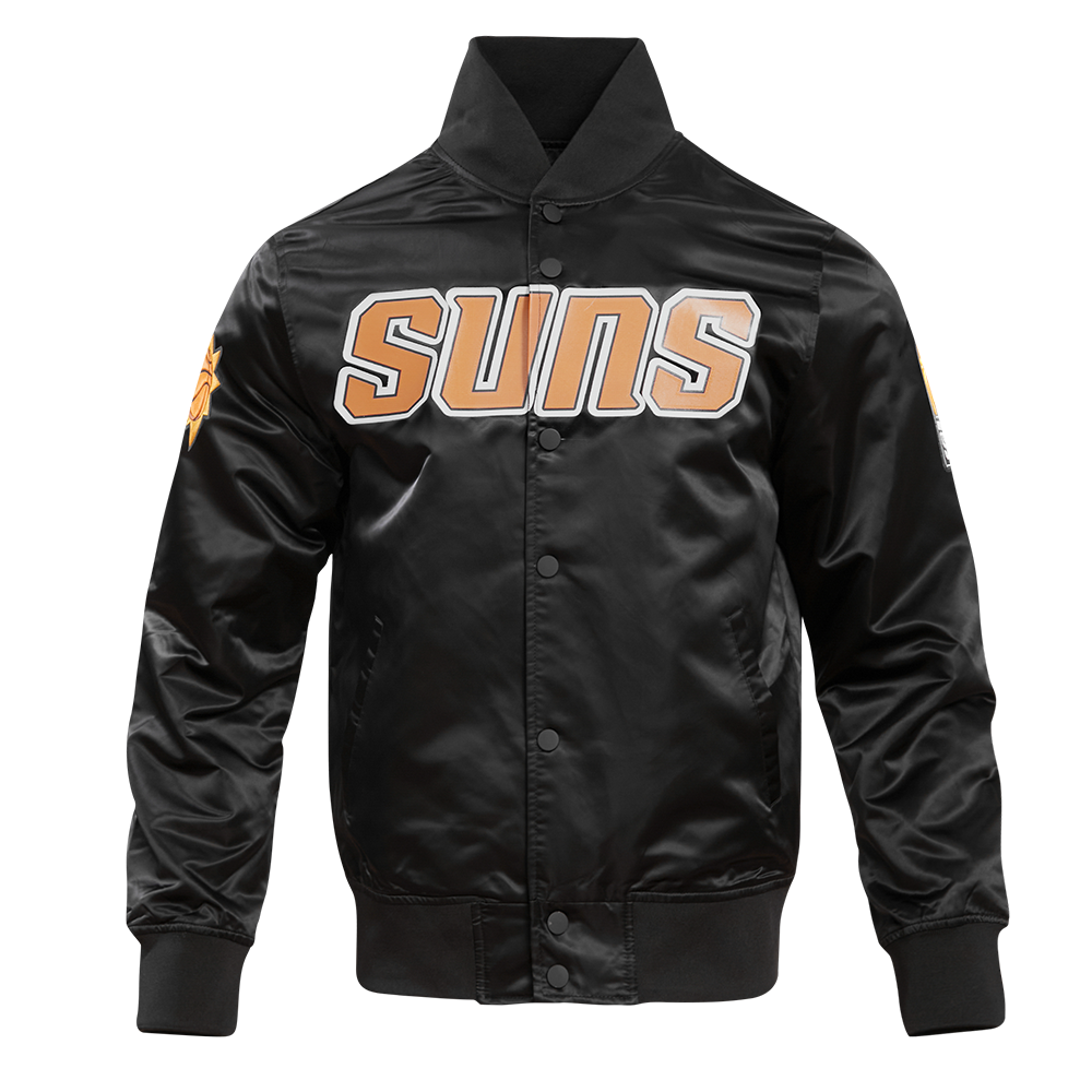 NBA PHOENIX SUNS BLOUSON EN SATIN À GRAND LOGO D'ÉQUIPE POUR HOMME (NOIR)