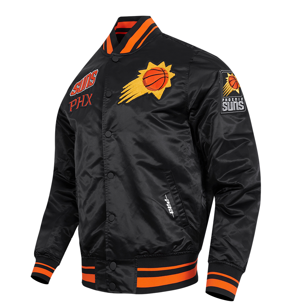 NBA PHOENIX SUNS RETRO CLASSIC MEN'S RIB SATIN JACKET (BLACK/ORANGE)