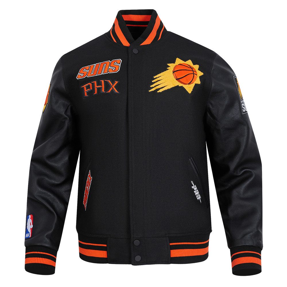 NBA PHOENIX SUNS RETRO CLASSIC BLOUSON COLLÉGIAL EN LAINE À BORDS CÔTELÉS POUR HOMME (NOIR/ORANGE)