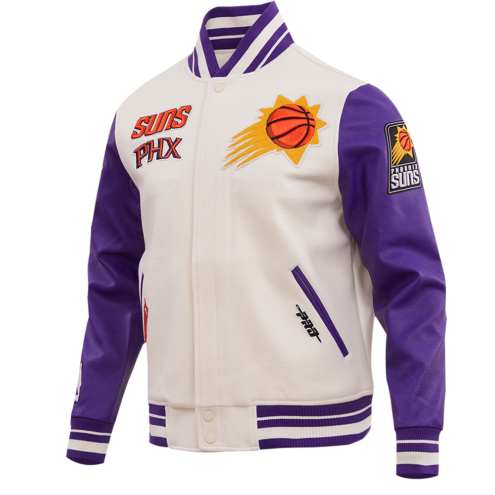 NBA PHOENIX SUNS RETRO CLASSIC MEN'S RIB WOOL VARSITY JACKET (EGGSHELL/PURPLE)