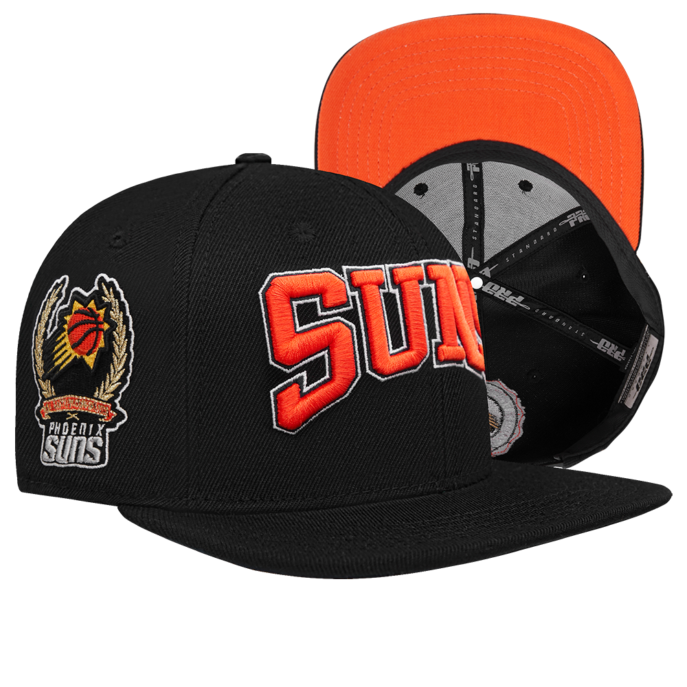NBA PHOENIX SUNS CREST EMBLEM UNISEX WORDMARK WOOL SNAPBACK HAT (BLACK)