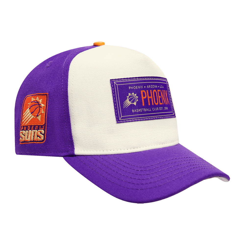 NBA PHOENIX SUNS CLUB MEMBER BADGE PINCH FRONT SNAPBACK HAT (EGGSHELL/ PURPLE)