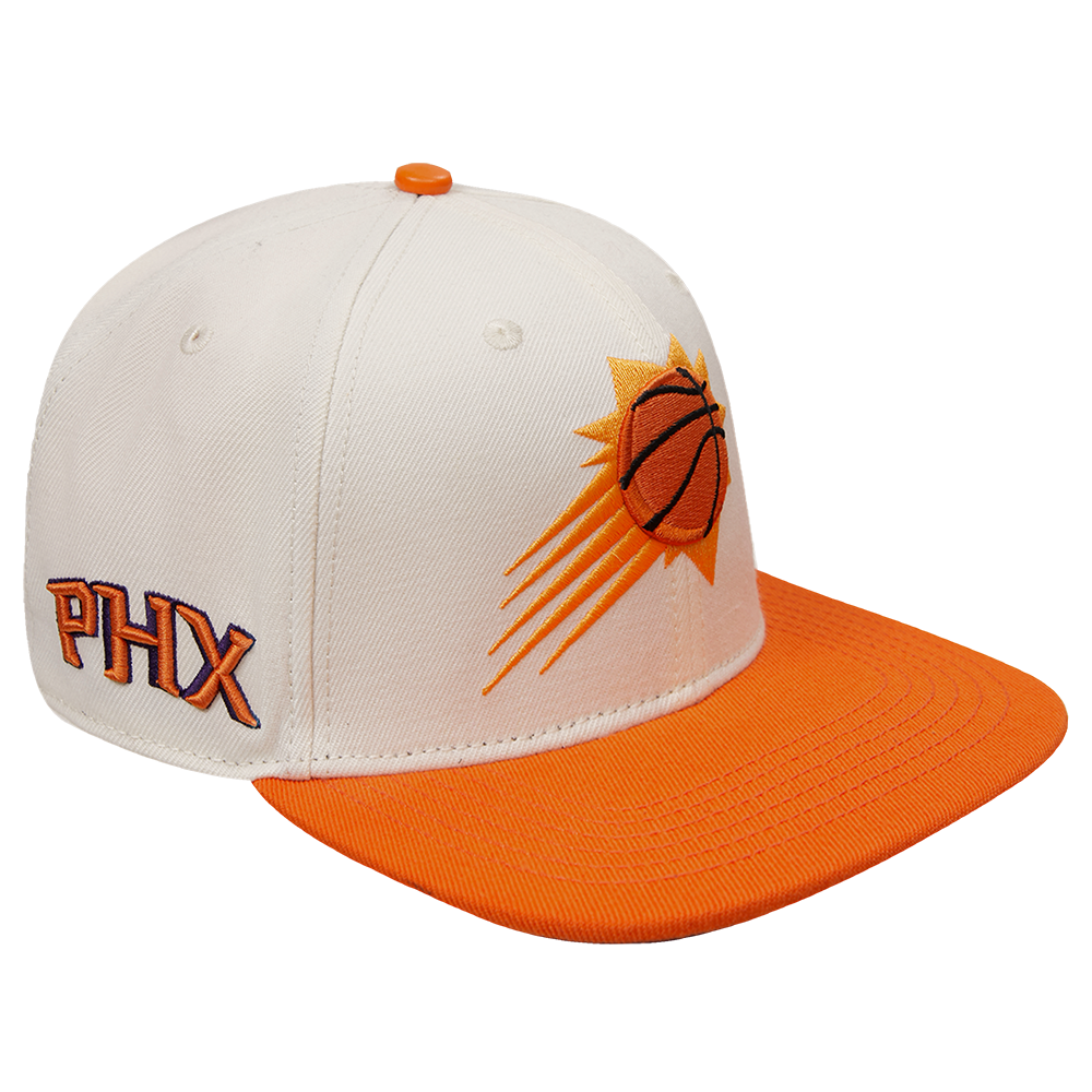 NBA PHOENIX SUNS RETRO CLASSIC UNISEX PRIMARY LOGO WOOL SNAPBACK HAT (EGGSHELL/ORANGE)