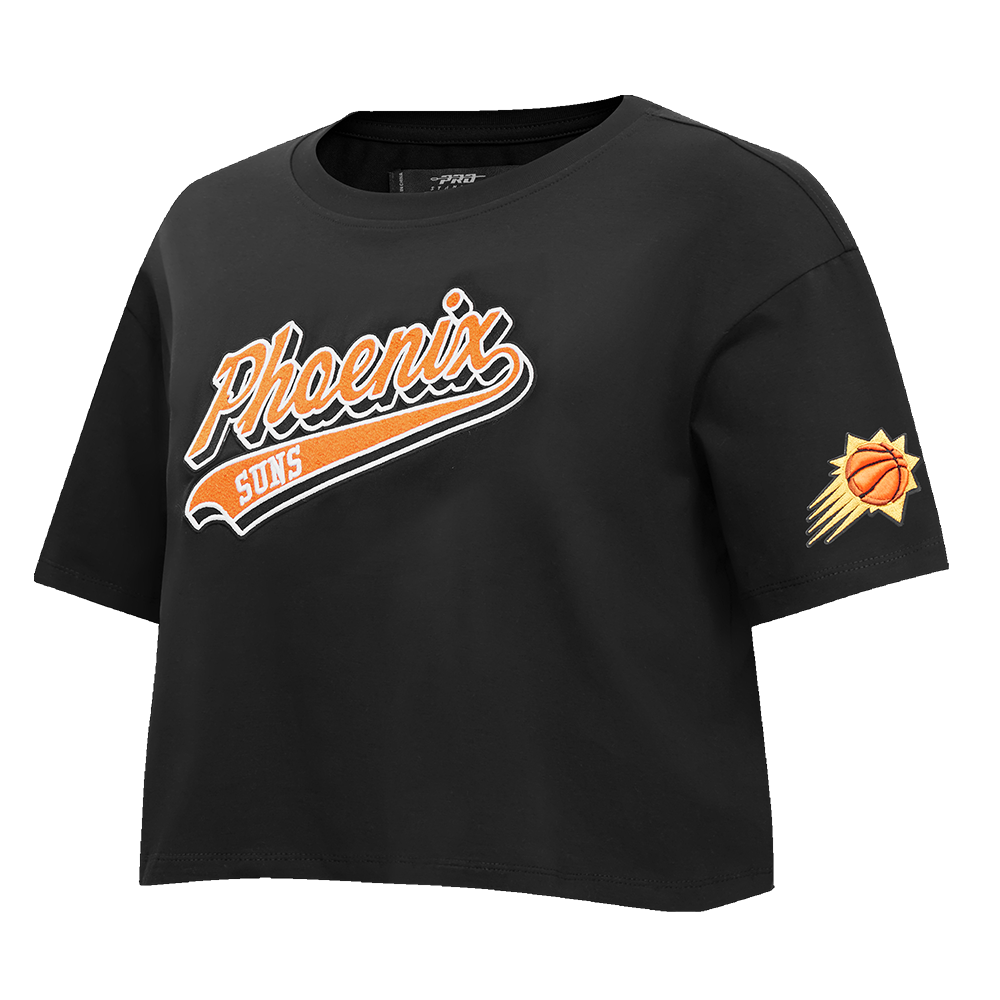 NBA PHOENIX SUNS SCRIPT TAIL WOMEN'S SINGLE JERSEY BOXY TEE (BLACK)