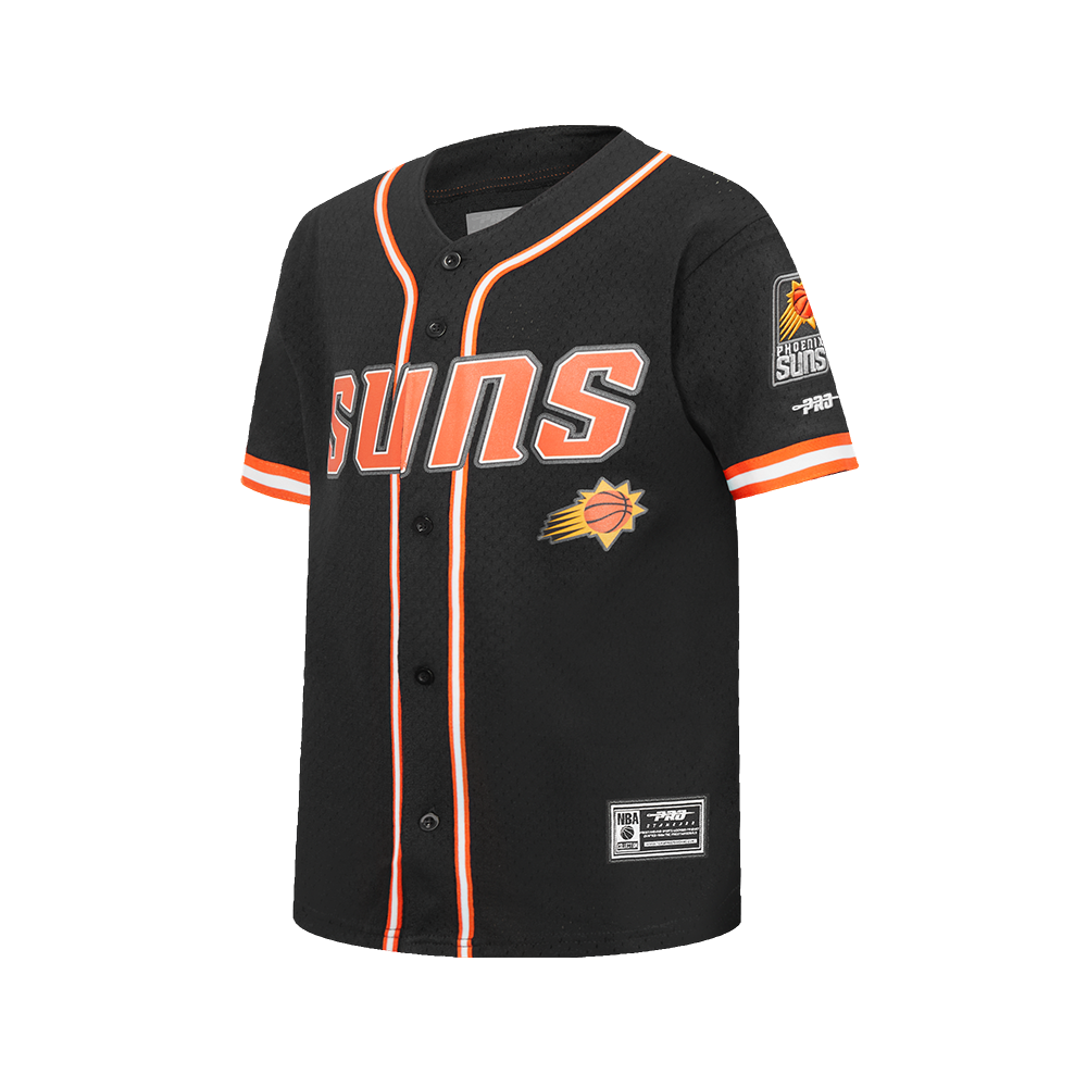 NBA PHOENIX SUNS CLASSIC BIG BOY'S MESH BUTTON DOWN SHIRT (BLACK/ORANGE)